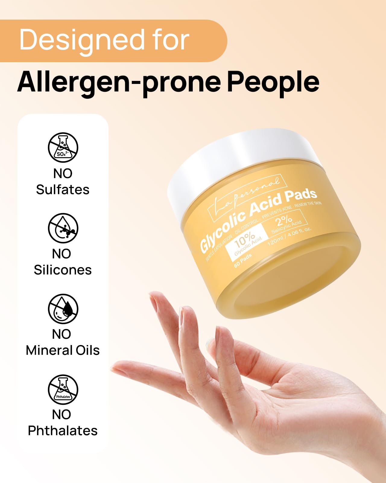Glycolic Acid Pads, Gentle Resurfacing Exfoliates & Cleans Pores 60 Pads