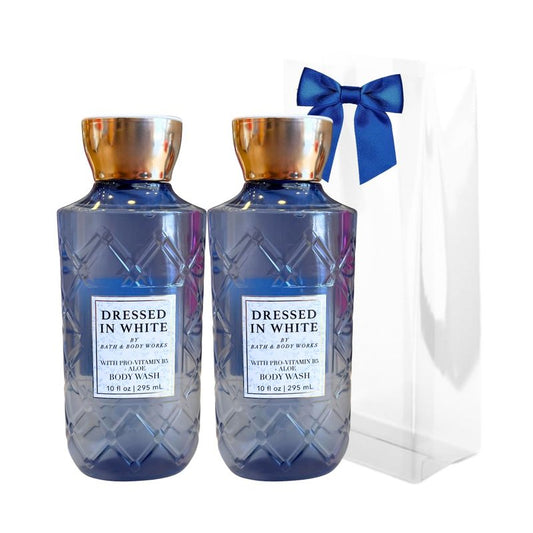 Bath & Body Works DRESSED IN WHITE Body Wash 2-piece Gift Set with a Red Bow for Holidays – 10 fl oz each