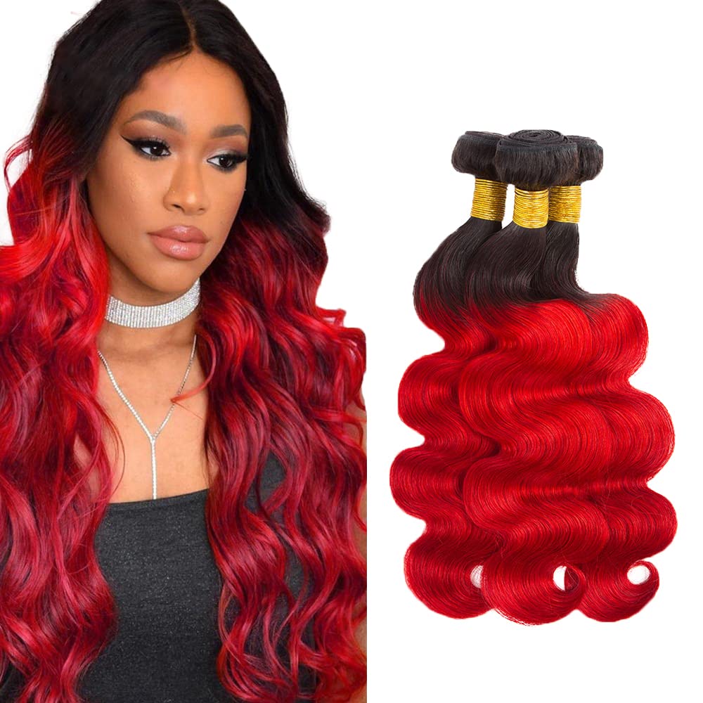 Red Body Wave Human Hair Bundles - 14/16/18 Inch Double Weft Peruvian Extensions