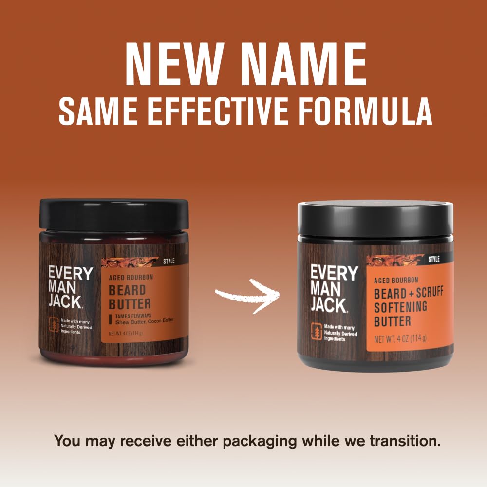 Every Man Jack Beard & Scruff Softening Butter- Aged Bourbon Fragrance - Hydrates & Styles Dry, Unruly Beards While Relieving Itch - Made with Shea Butter & Coconut Oil - 4-ounce (2 Pack)