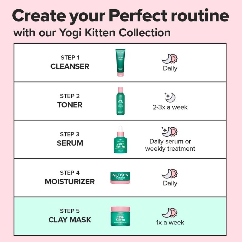 I DEW CARE Heartleaf Clay Mask - Yoga Kitten | Wash-off, For Blemish-prone with Kaolin, Heartleaf, Tea Tree Extract, Home Spa, Korean Skincare, Glass Skin Look, Soothing, Christmas Gifts, 2.5 FL Oz