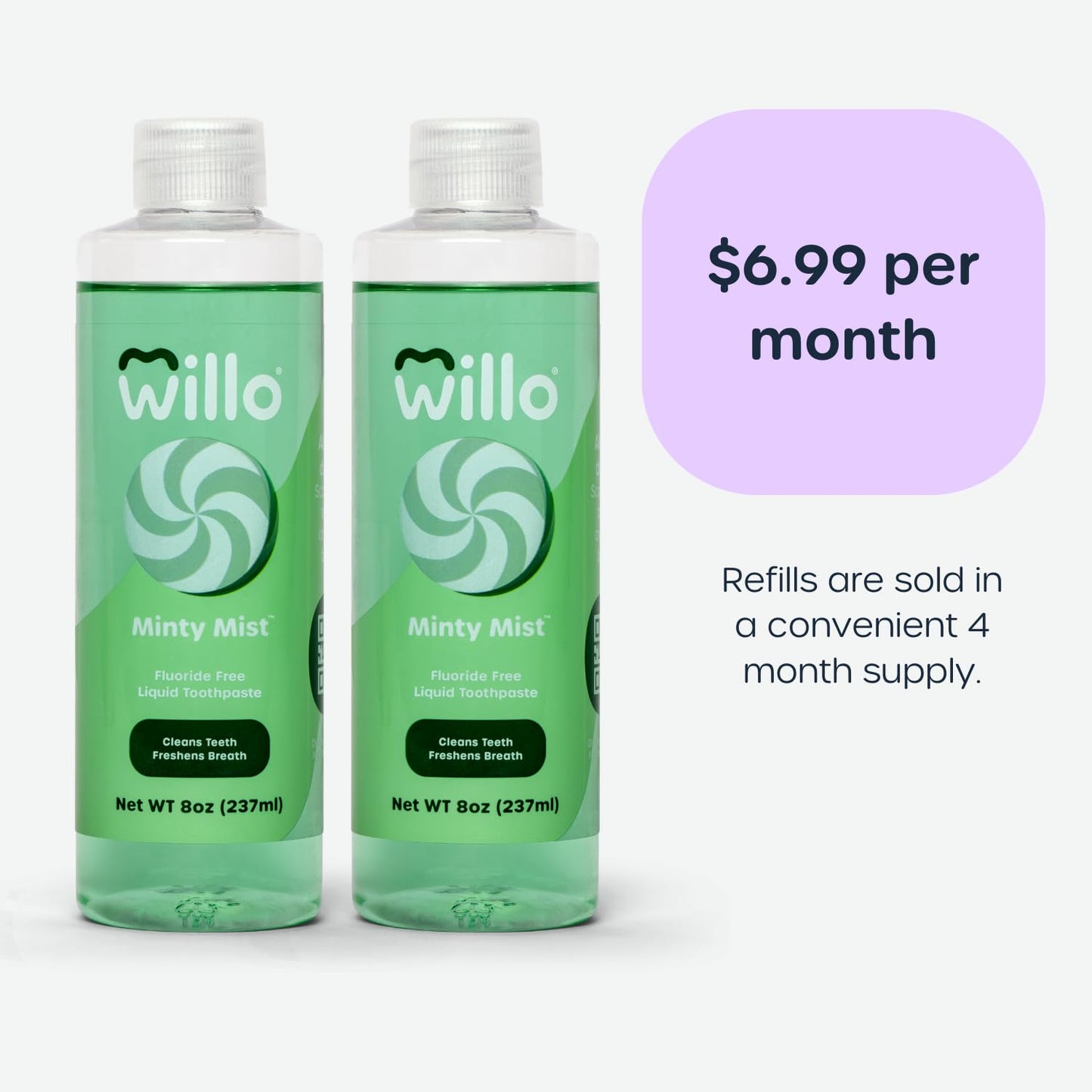 Willo Liquid Non-Fluoride Kids - for Use with AutoFlo Plus - Toothpaste (2-Pack, 8oz) - Minty Mist