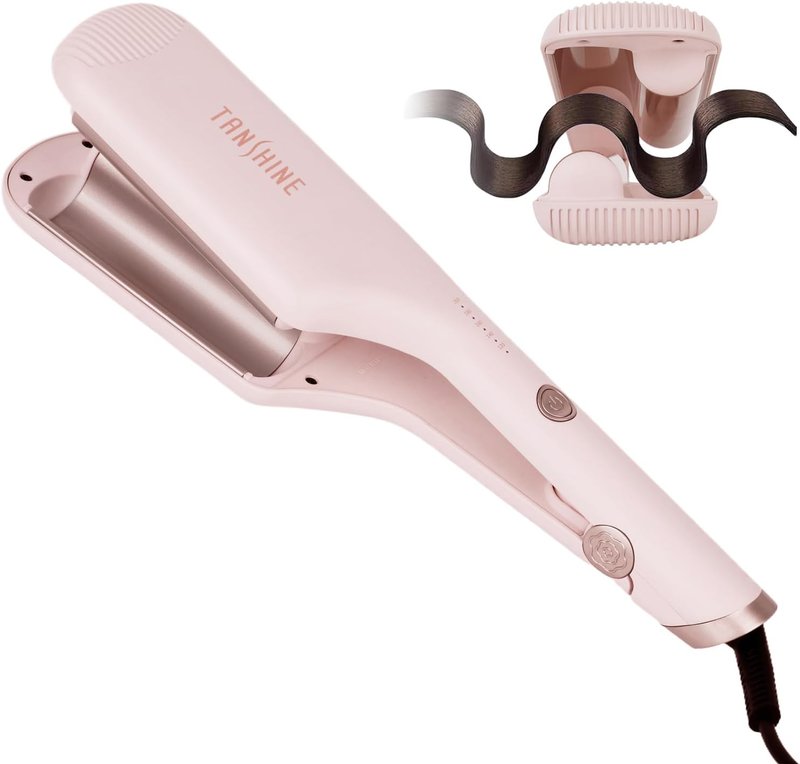 TANSHINE Curling Iron - 1.25 Inch Dual Barrel Ceramic Hair Waver for Beach Waves | Ionic Anti-Scald, Adjustable Temp, Pink