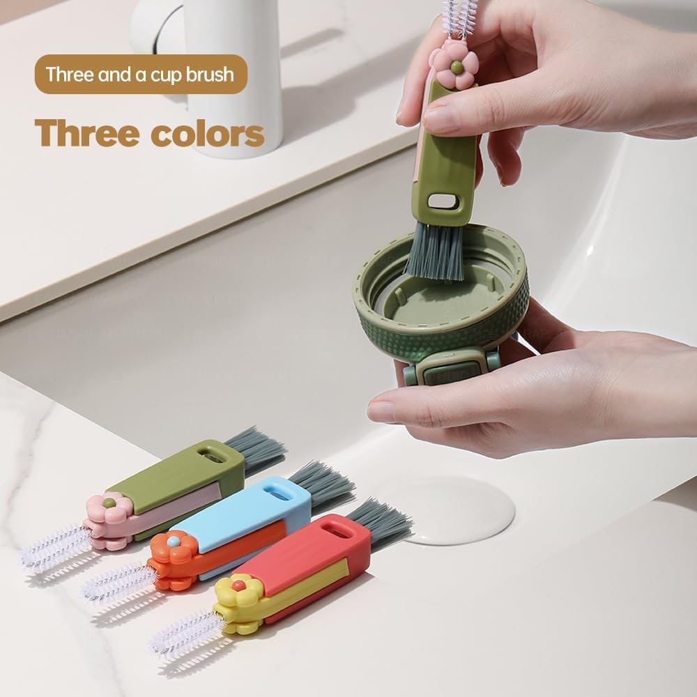 3 in 1 Multifunctional Cup Lid Cleaner - Crevice Cleaning Brush Set for Tight Spaces, Baby Bottles & More - Portable & Upgrade A3
