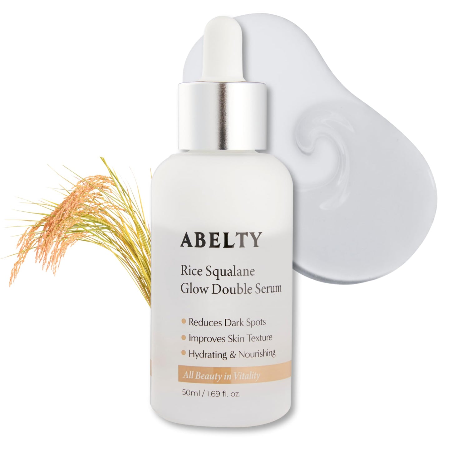 ABELTY Rice Squalane Glow Double Serum – Korean Hydrating Skincare with Olive Squalane 5%, Rice Extract, Niacinamide, Hyaluronic acid for Glass Skin, Anti-Pigmentation, Even Skin Tone, 50ml/1.69 Fl.oz