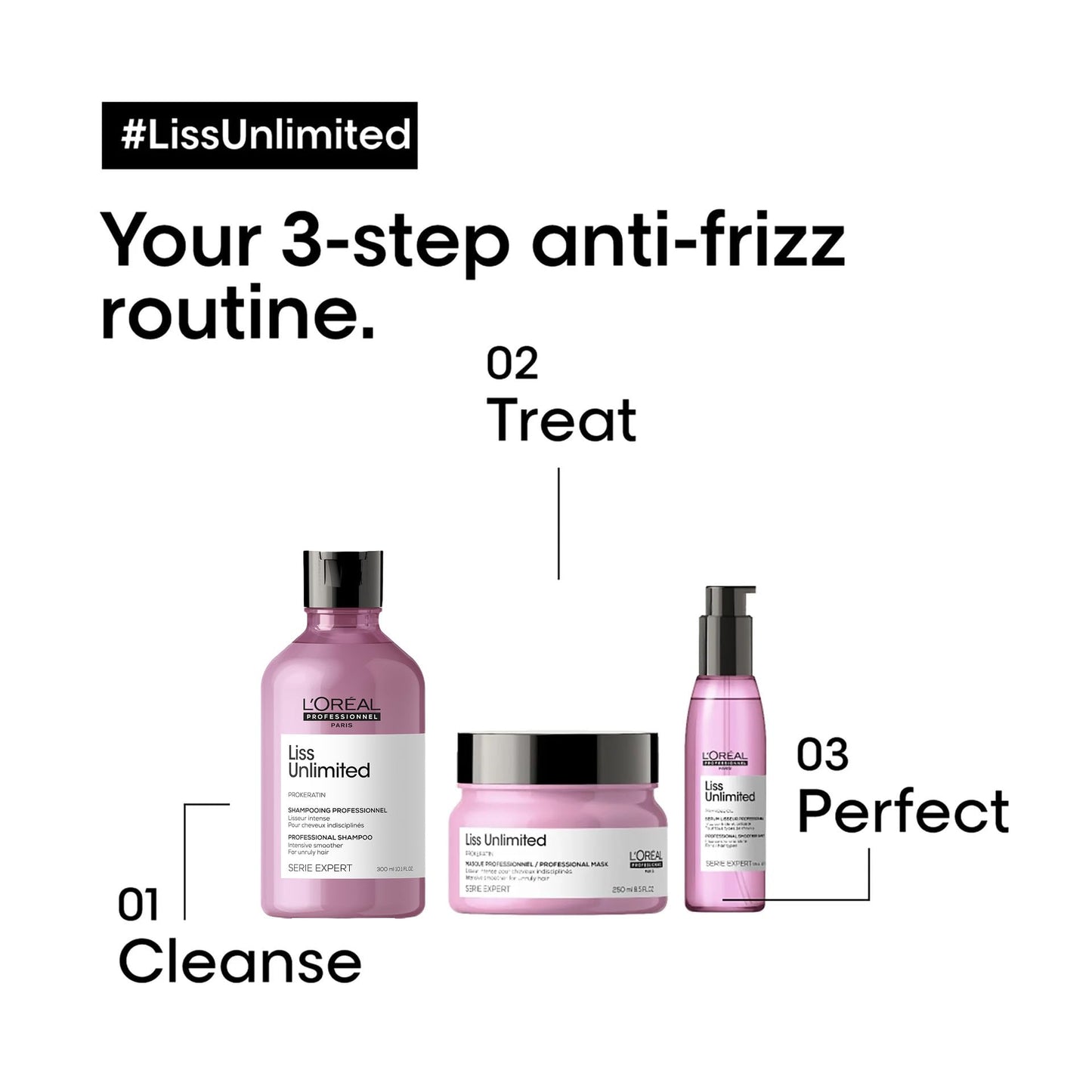 L'Oréal Professionnel Paris Liss Unlimited Shampoo - Provides Long-Lasting Frizz & Humidity Protection With Moisture, For Frizzy & Textured Hair Types, With Prokeratin, 10.1 Fl Oz