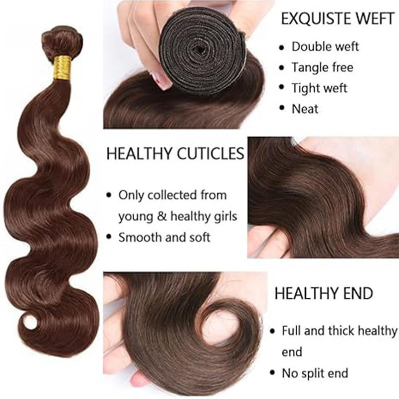 Human Hair Bundles - 12A Unprocessed Chocolate Brown Body Wave | 12, 14, 16 Inch Double Weft for Black Women