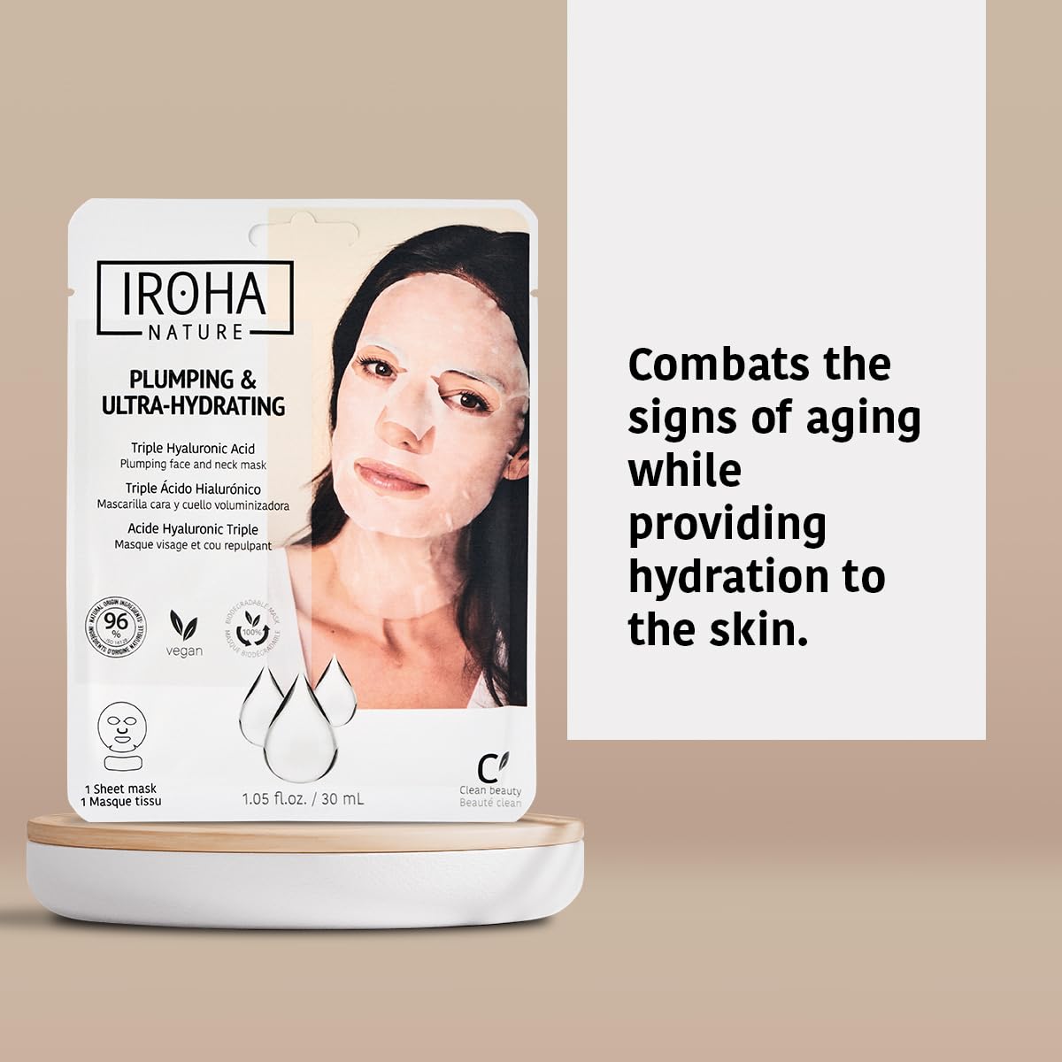 IROHA NATURE Replumping & Anti-Aging Tissue Face Mask (Pack of 5) | With Triple Hyaluronic Acid | Deep Hydration & Anti-Aging Effect | For Softer Skin | 100% Vegan