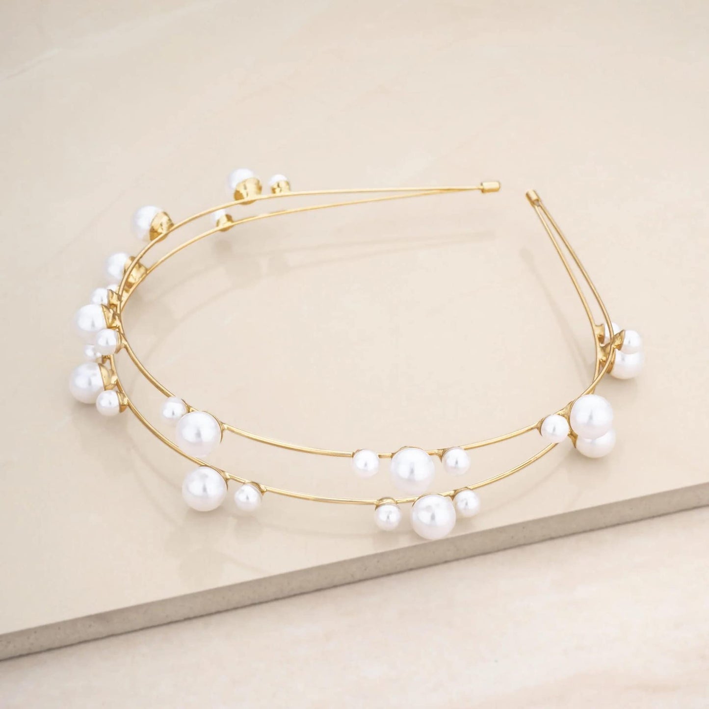 Ettika Gold Headband. Hair Accessories, Gold Headbands for Women. Gold Tone Plated Headband. Topped in Pearls Headband