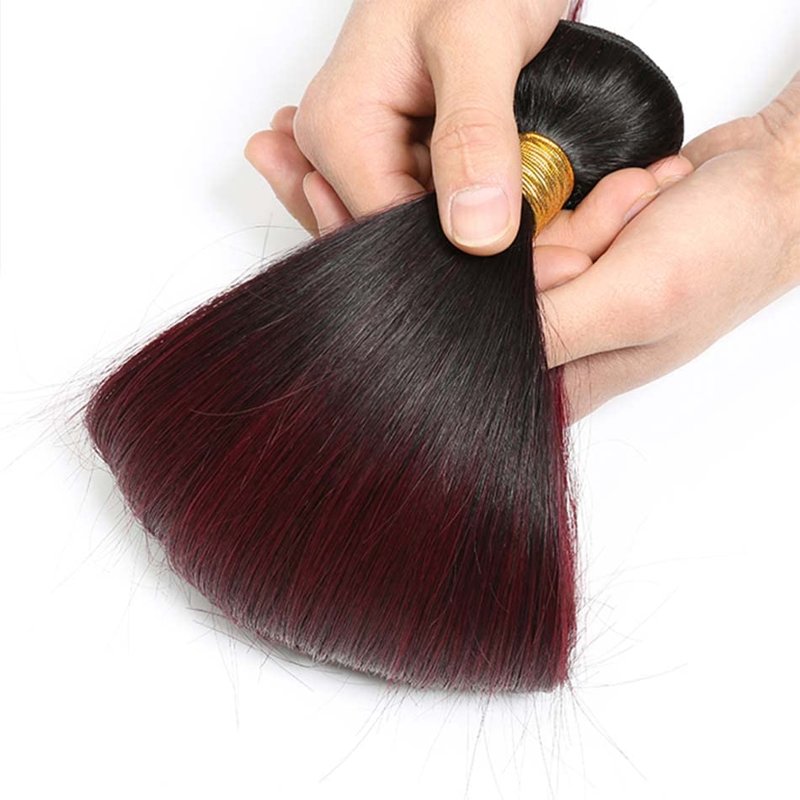 Burgundy Ombre Straight Human Hair Bundles - Soft Brazilian Remy Hair | 12, 14, 16 Inch 1B/99J