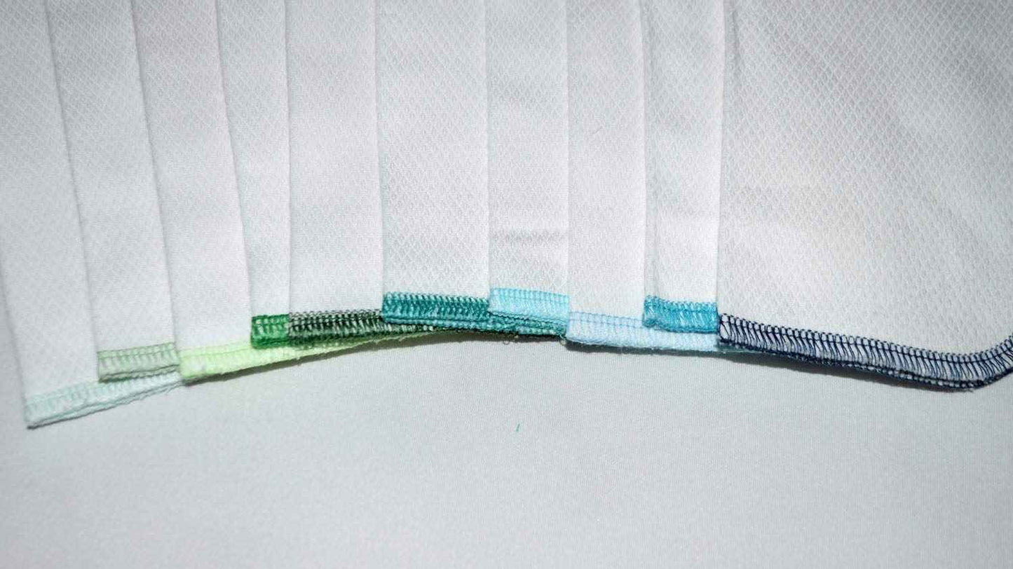 Gina's Soft Cloth Shop 2 Ply 8x8 Inches White Cotton Birdseye Little Wipes Set of 10 Assorted Blues and Greens- Proudly Made in the USA!