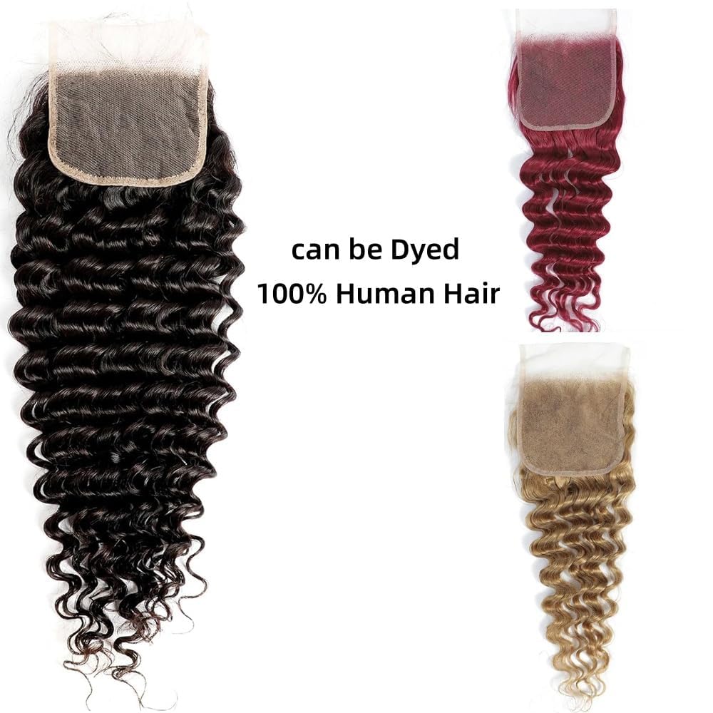 Transparent HD Lace Closure Deep Wave Invisible Ultra-thin 4x4 Closure Brazilian Raw Virgin Human Hair Natural Black (4x4 Lace Closure, 18 Inch)