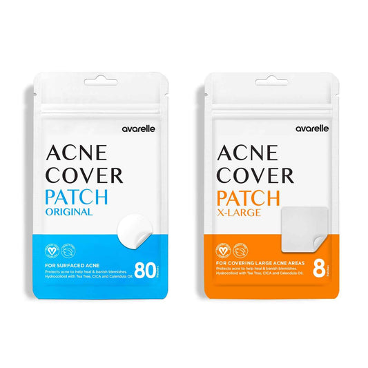 AVARELLE Pimple Patches Full Coverage Combo (Value Pack), Acne Spot Treatment for Blemishes and Zit with Tea Tree Oil, Calendula Oil and Cica Oil for Face, Vegan (80CT Original + XL Patch Bundle)