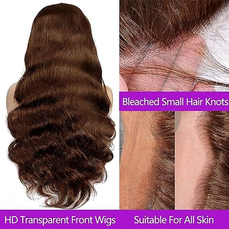 32 Inch Chocolate Brown Lace Front Wig Human Hair HD 13x4 Body Wave Lace Wigs Human Hair Colored #4 Glueless Wigs Human Hair Pre Plucked With Baby Hair 200% Density #4 colored