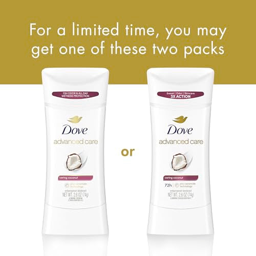 Dove Advanced Care Antiperspirant Caring Coconut, 2 Count Deodorant Stick for Women, for 48 Hour Protection And Soft And Comfortable Underarms, 2.6 oz