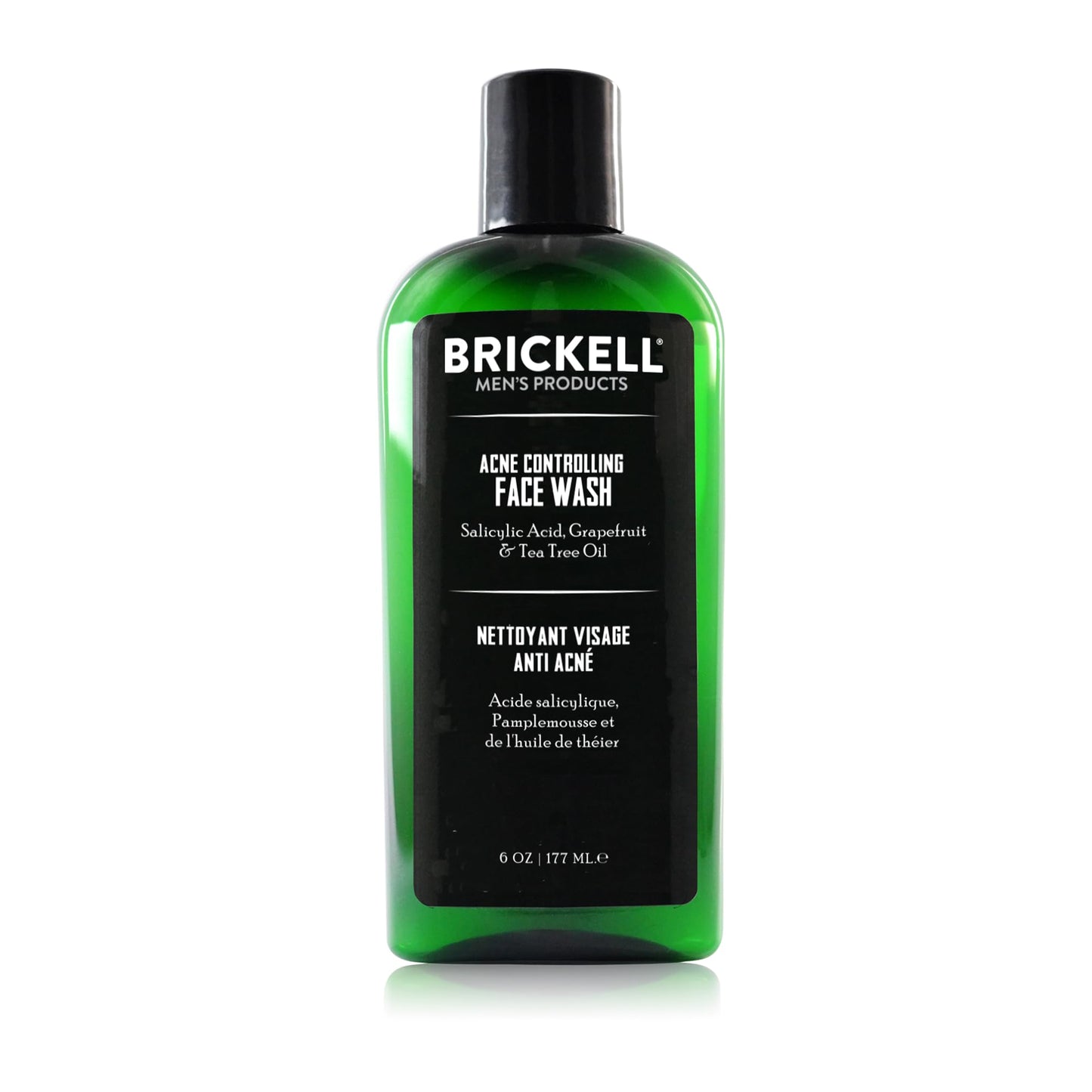 Brickell Men's Acne Face Wash for Men, Acne Face Wash to Cleanse Skin and Eliminate Acne, Clears Breakouts, With 2% Salicylic Acid, Hyaluronic Acid, and Tea Tree Oil, 6 Ounces
