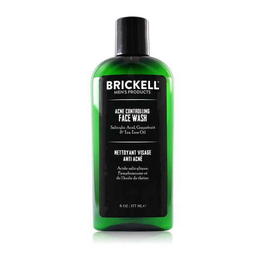 Brickell Men's Acne Face Wash for Men, Acne Face Wash to Cleanse Skin and Eliminate Acne, Clears Breakouts, With 2% Salicylic Acid, Hyaluronic Acid, and Tea Tree Oil, 6 Ounces
