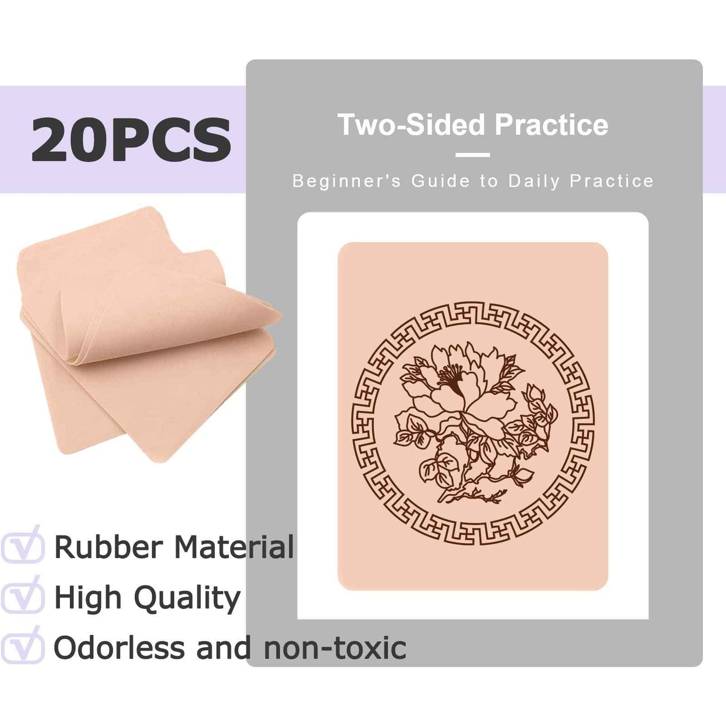 20pcs Tattoo Skin Practice Fake Skins - Usiriy Tattoo Practice Skin 8”x6“ Double Sides Blank Tattoo Skins Tattoo Practice for Beginners and Experienced Artists Tattoo Supplies