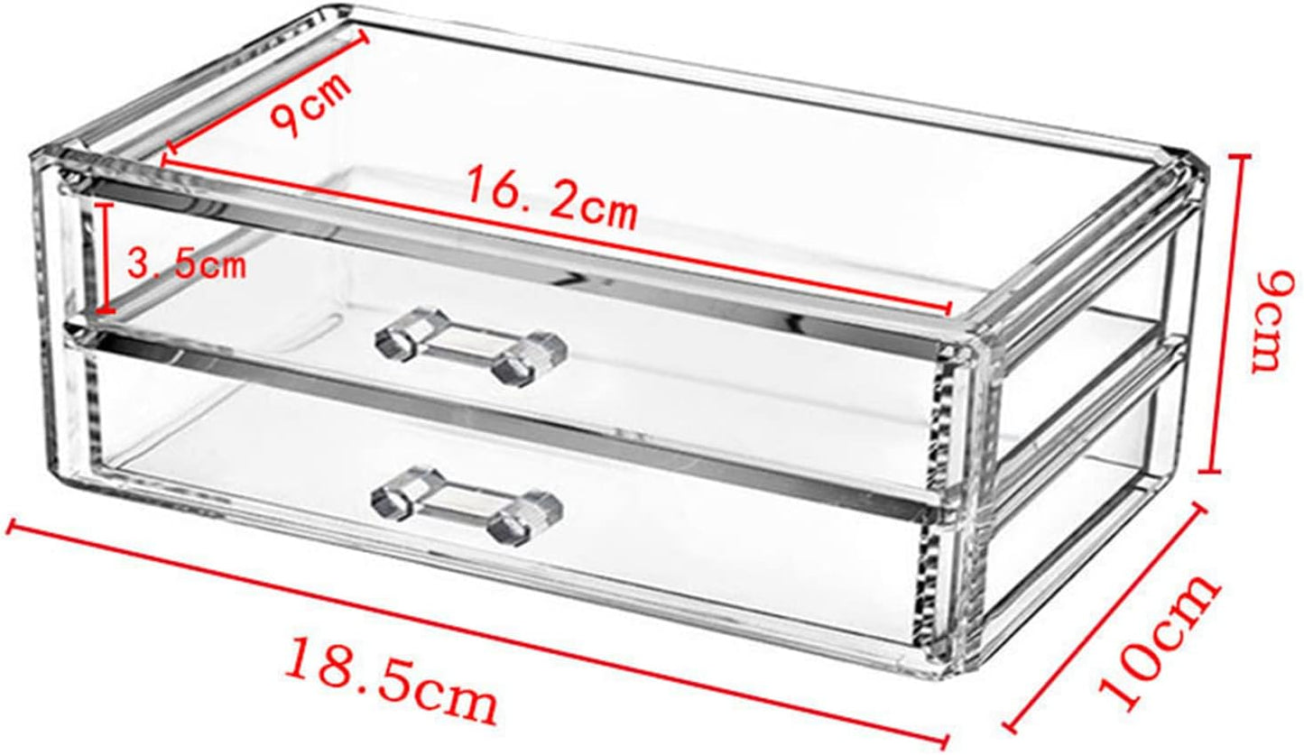 Acrylic Makeup Organizer - 2 Drawer Transparent Storage Box for Jewelry & Cosmetics | Dustproof Vanity Display