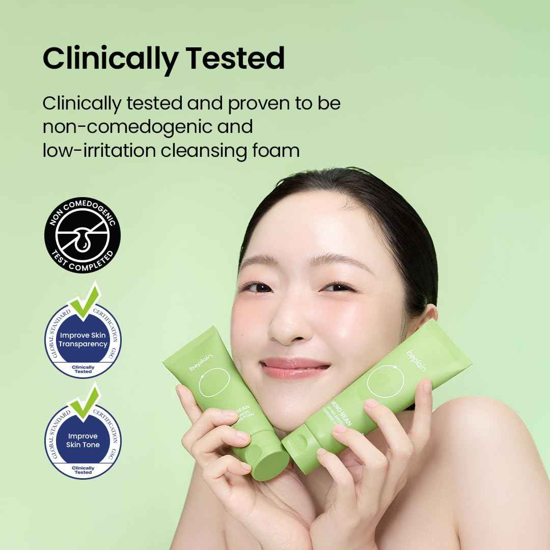 beplain Mung Bean pH-Balanced Cleansing Foam (5.4fl.oz/160ml) | Fragrance-Free | Non-Comedogenic Tested | Deep Pore Facial Cleanser | Suitable for Sensitive Skin | Face Mask Cleanser | Korean Skincare