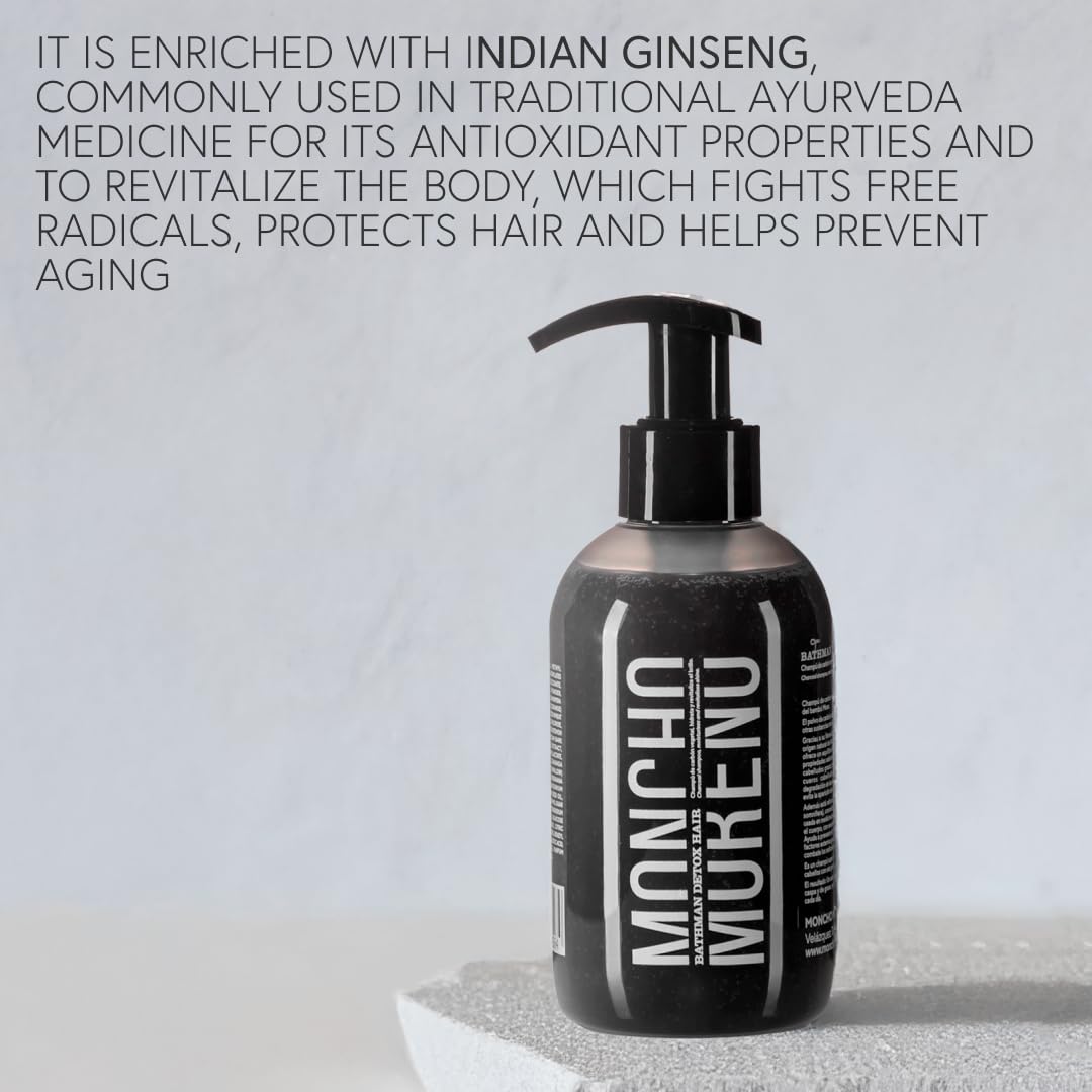 MONCHO MORENO Bathman Detox Hair - Detox Shampoo for Product Build-Up & Oily Scalp, Clarifying & Deep Cleansing Shampoo with Activated Charcoal for Oily Roots & Dry Ends (8.8 Fl Oz)