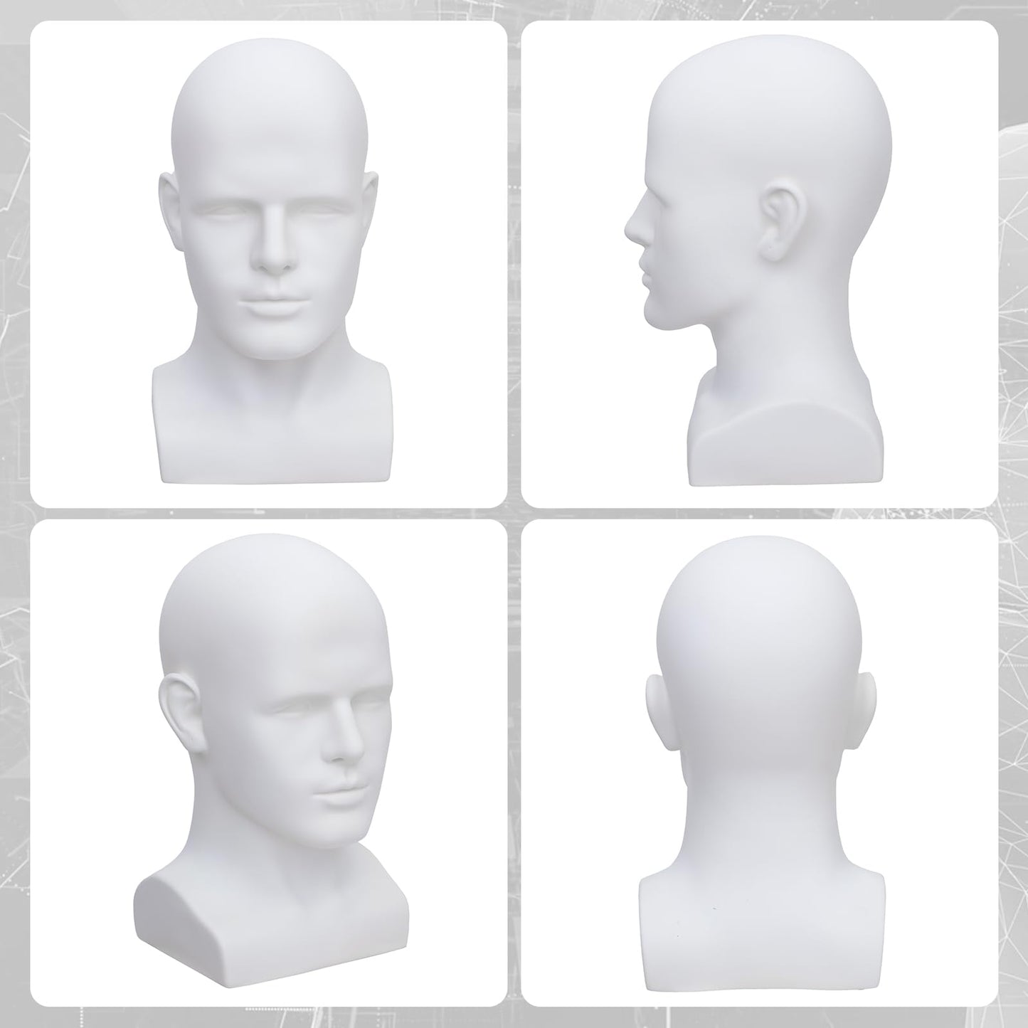 AMLUCKS Male Mannequin Head Professional PVC Manikin Head for Display Wigs Hats Headphone Mask Sunglasses Scarf Jewelry Display Stand (White)