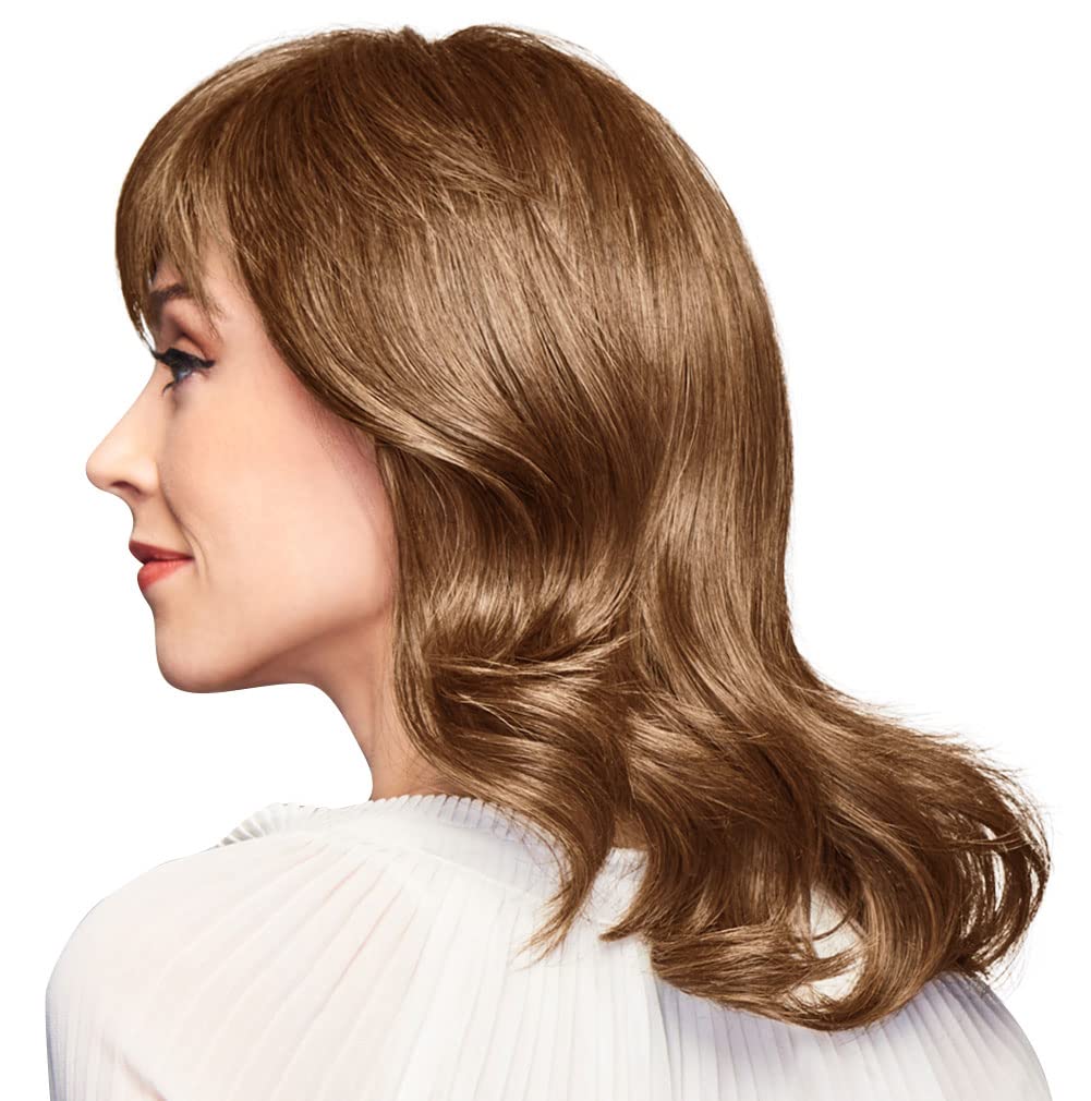 GABOR Ambitious Essential Collection Wig Cap, Mid-Length With Soft Bangs and Beachy Wave by Hairuwear, Brown Grey