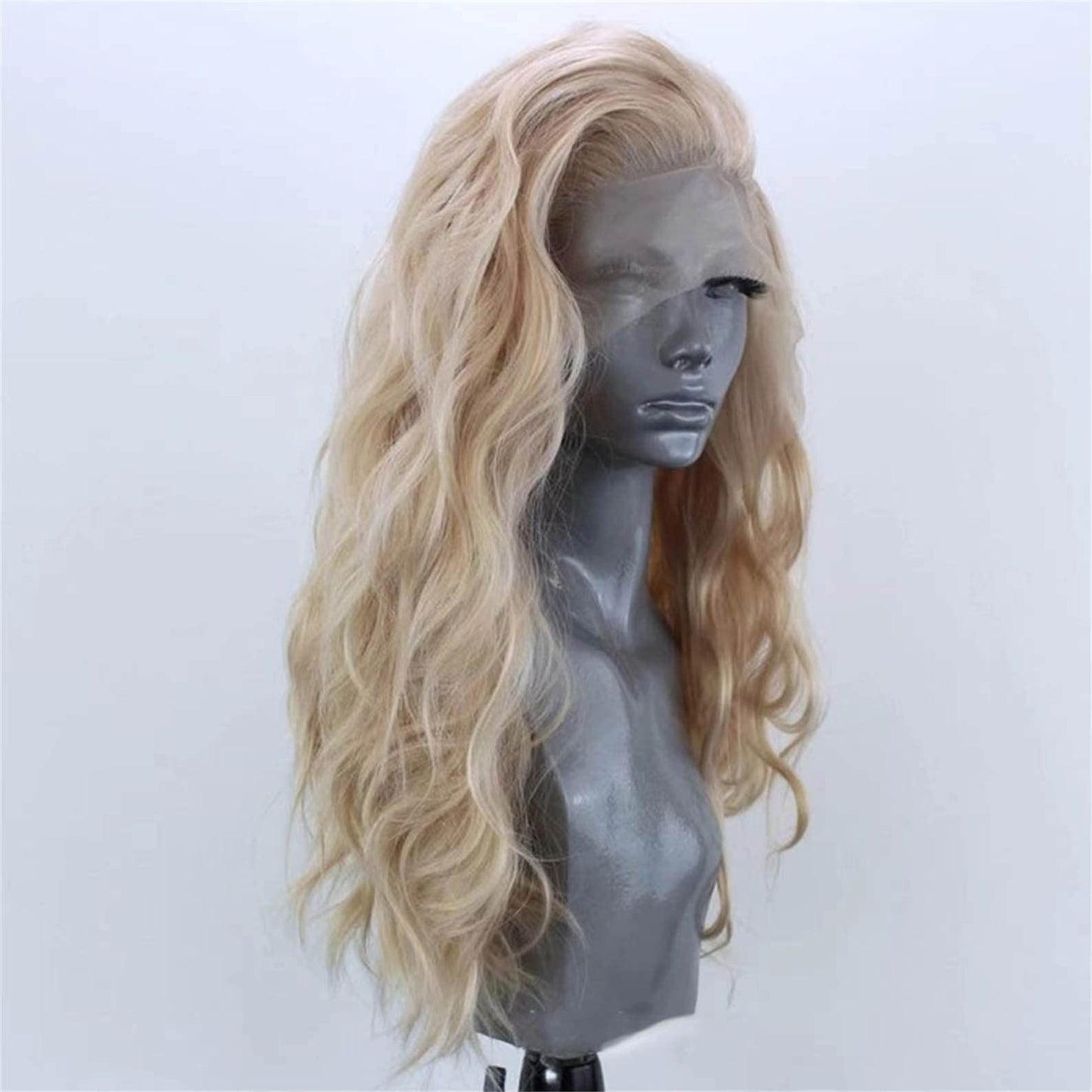 ELESTY Long Natural Curly Glueless Lace Front Wig Gloden Blonde Synthetic Lace Front Wigs for Women Left Part Glueless Heat Resistant Fiber Hair Daily Party Wig …