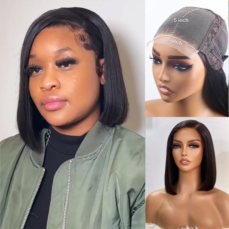 Sogram Bob Wig Human Hair 13x6 Lace Front Wigs Human Hair 180% Density Straight Frontal HD Transparent Short Bob Wigs for Black Women Pre Plucked Blunt Cut Wig(12 Inch)