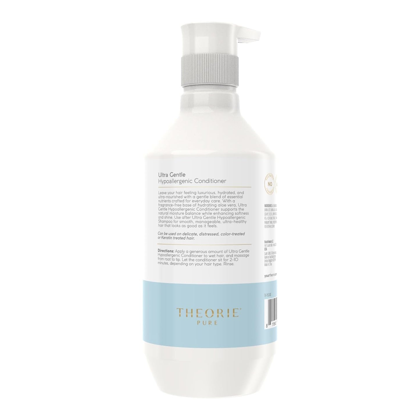 Theorie Pure Ultra Gentle Hypoallergenic Conditioner - Vegan, Plant-Based Formula for Itchy Skin | Fragrance-Free, 400mL Pump Bottle