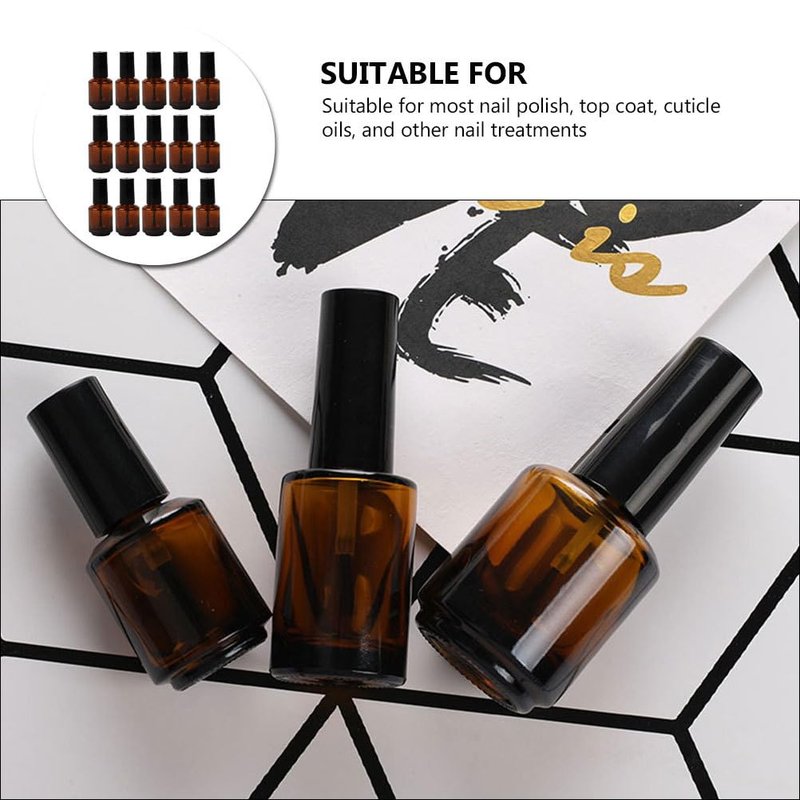 Beaupretty 15Pcs Empty Nail Polish Bottles 7Ml Refillable Cylindrical Glass Vials with Brush for Diy Nail Polish Mixing and Cosmetic Liquid Storage