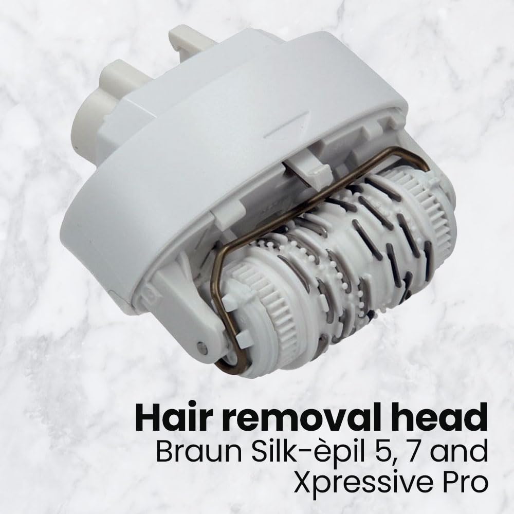 Braun Replacement Hair Removal Head 67030946 Compatible with Braun Silkepil 7 Xpressive Pro and Braun Silk Epil 5, White