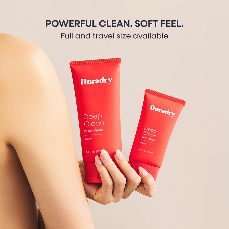 Duradry Deep Clean Body Wash for Women & Men – Odor Control, Deep Cleansing, Nourishes & Moisturizes Skin, Made with Natural Ingredients, Aqua Fragrance, 2.5 Fl Oz, Pack of 3