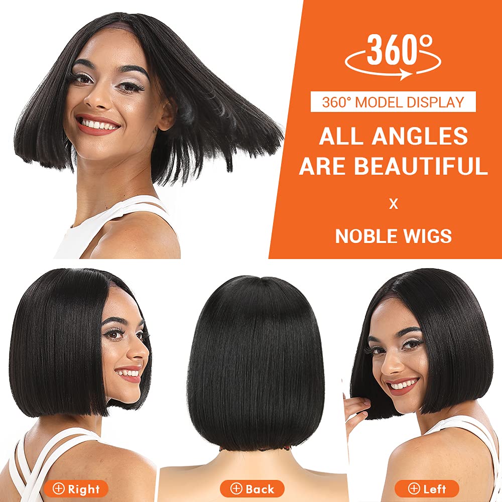 NOBLE Black Bob Wigs for Women Short Straight T Part HD Lace Front Wigs 150% Density Heat Resistant Synthetic Blunt Cut Bob Wigs for Party and Daily Use (10 Inch, Natural Black)