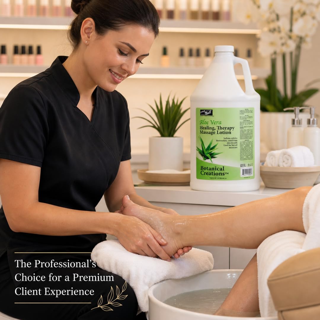 PRO NAIL - Healing Therapy Massage Lotion - Professional Pedicure, Body and Hot Oil Manicure, Infused with Natural Oils, Vitamins, Panthenol and Amino Acids (Aloe Vera, 1 Gallon)