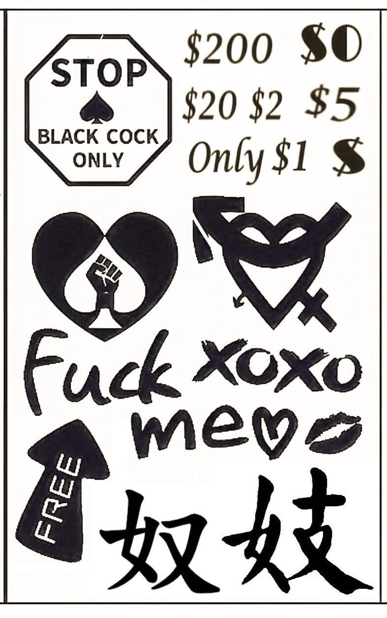 BBC Queen of Spades QoS 4 Sheets Temporary Tattoos Sticker SEX BDSM Total 57counts(15X21cm) Cuckold Queen of Spades QoS Hooker DIRTY Chinese Japanese Phrases