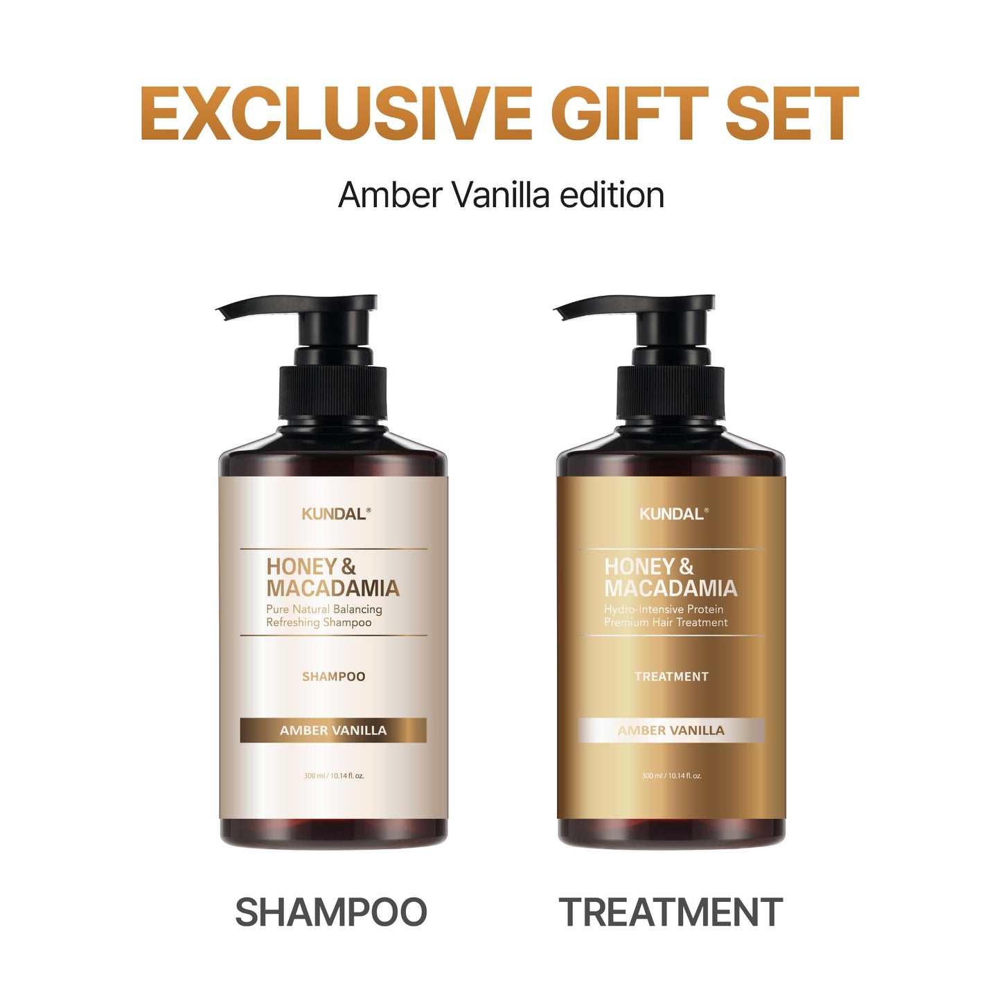 KUNDAL Honey & Macadamia Korean Hair Care Shampoo & Conditioner Limited Edition Gift Set, Amber Vanilla, 10.14 Fl Oz, Pack of 2 -Helps Hair Feel Moisturized, Argan Oil, Sulfate Free Long Lasting Scent