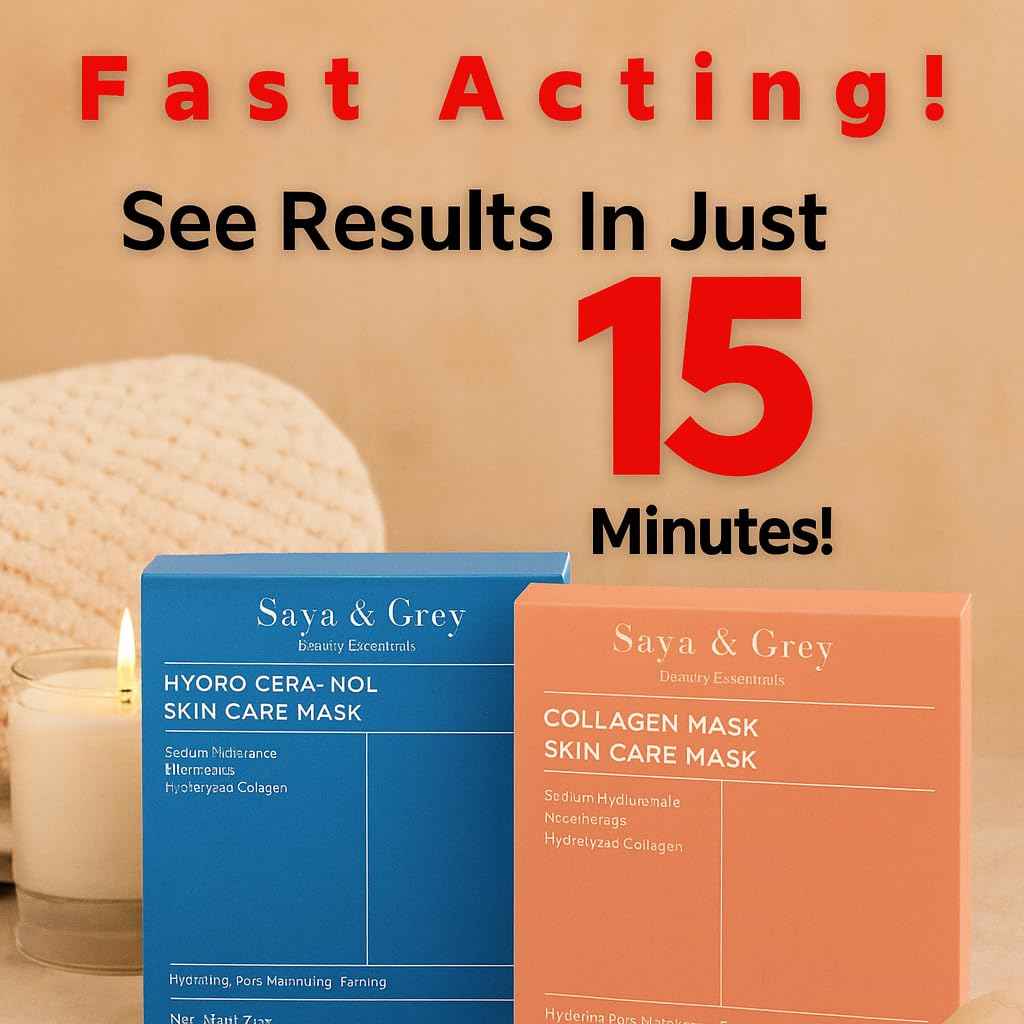 NEW! Saya & Grey Bio-Collagen Face Mask - 4 Pack – Fast Acting Hydrating & Anti-Aging Skin Treatment for Radiant, Youthful Glow