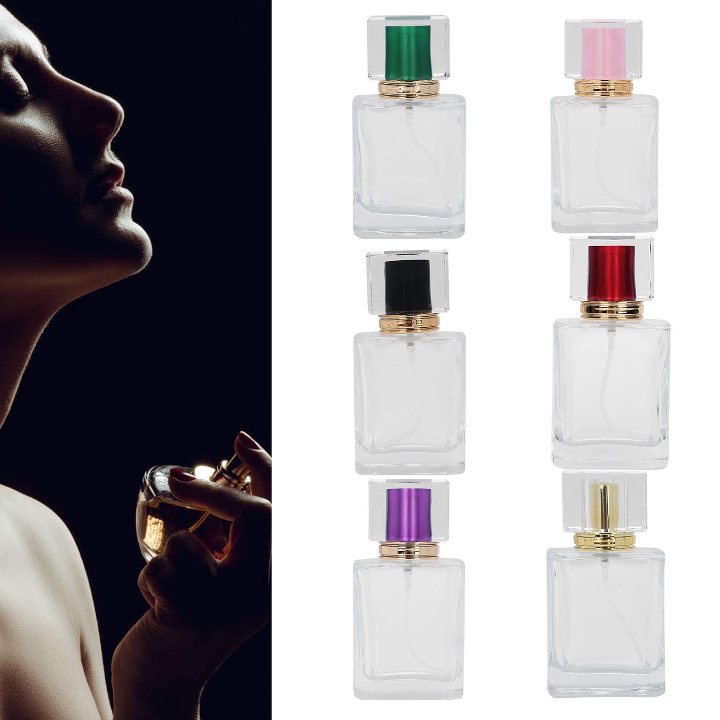 Sonew 6Pcs Glass Refillable Spray Bottle, Empty Perfume Bottle Atomize Cosmetic for Travel or Home DIY (50ml)