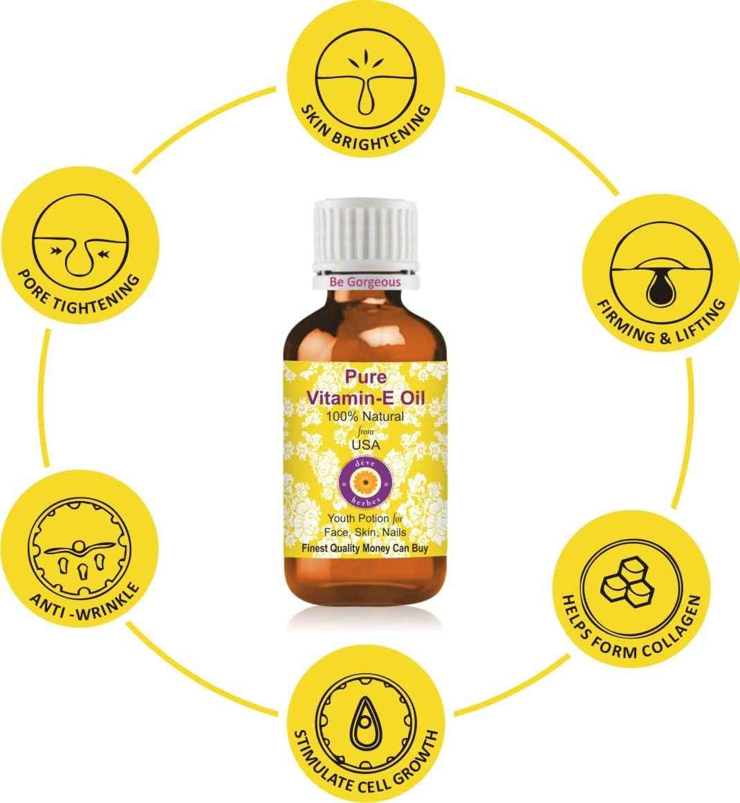 dève herbes Vitamin E Oil with Glass Dropper | Infused | Pure | Non-Sticky | Lightweight | For Facial Care | Men & Women | 100ml (3.38 oz)