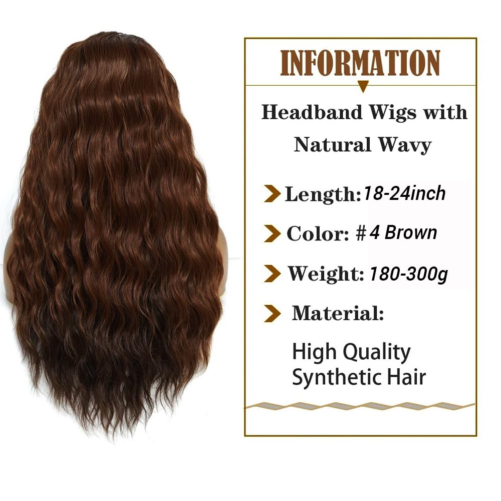 Emistar Curly Headband Wigs for Black Women Wet and Wavy Afro Headband Wig Water Wave Blend Human Hair & Synthetic Hair Ready to Go Glueless Half Wigs 180% Density (Natural Color-#4B, 16 Inch)