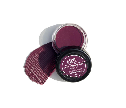Love Earth Lip Tint & Cheek Tint Multipot - Pink From Inside With Richness Of Essential Oils & Vitamin E For Lips, Eyelids And Cheeks, Creamy Matte - Purple