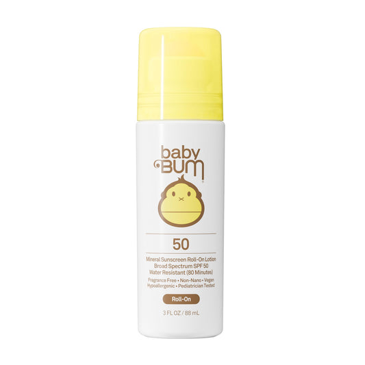 Sun Bum Baby Bum Mineral SPF 50 Roll-On Sunscreen - Vegan and Hawaii 104 Act Compliant (Without Octinoxate & Oxybenzone) - Broad Spectrum Moisturizing UVA/UVB - Travel Size - 3 oz