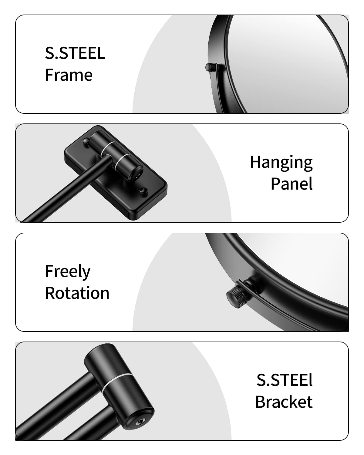 Gospire 9" Large Size Wall Mount Magnifying Mirror, 1X/10X Magnification Double-Sided, 360° Swivel Extendable Cosmetic Vanity Round Shaving Bathroom Mirror for Men and Women