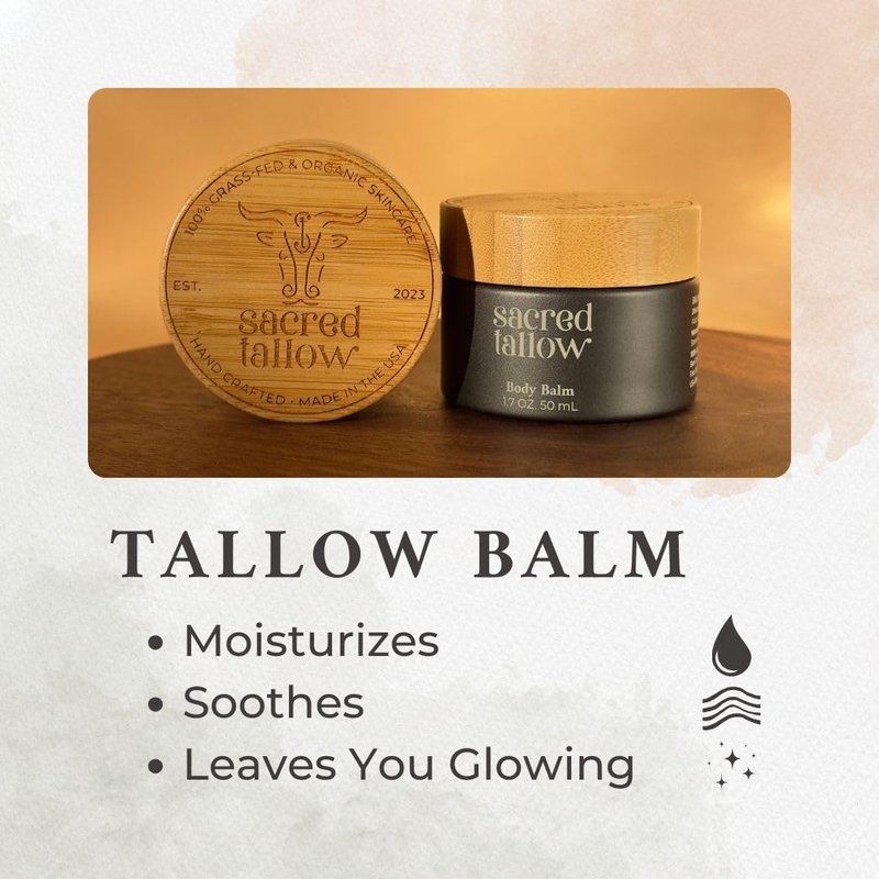 Moisturizing Tallow Body Balm, Unscented, 100% Grass Fed Grass Finished Organic Face Cream, Moisturizer, 1.7 oz, Lotion, Skin Care, and Lip Balm