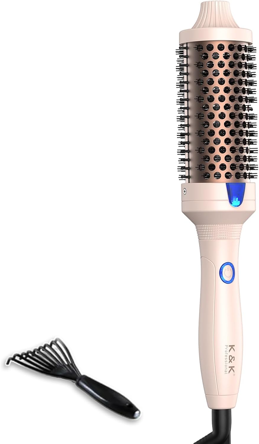 Heated Curling Iron - 1.77 Inch Volumizing Brush with Ceramic Tourmaline | Travel-Friendly Design in Pale Pink