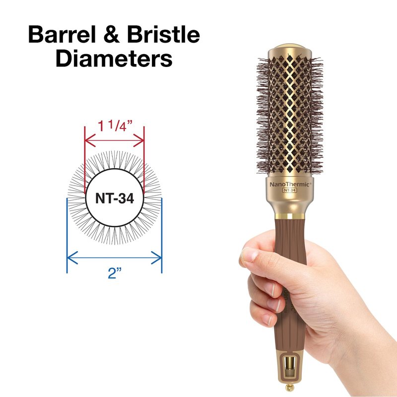 Olivia Garden NanoThermic Ceramic + Ion Round Thermal Hair Brush - Not Electrical - Professional Blowout Brush for Normal to Thick Hair, NT-34 1 1/4"