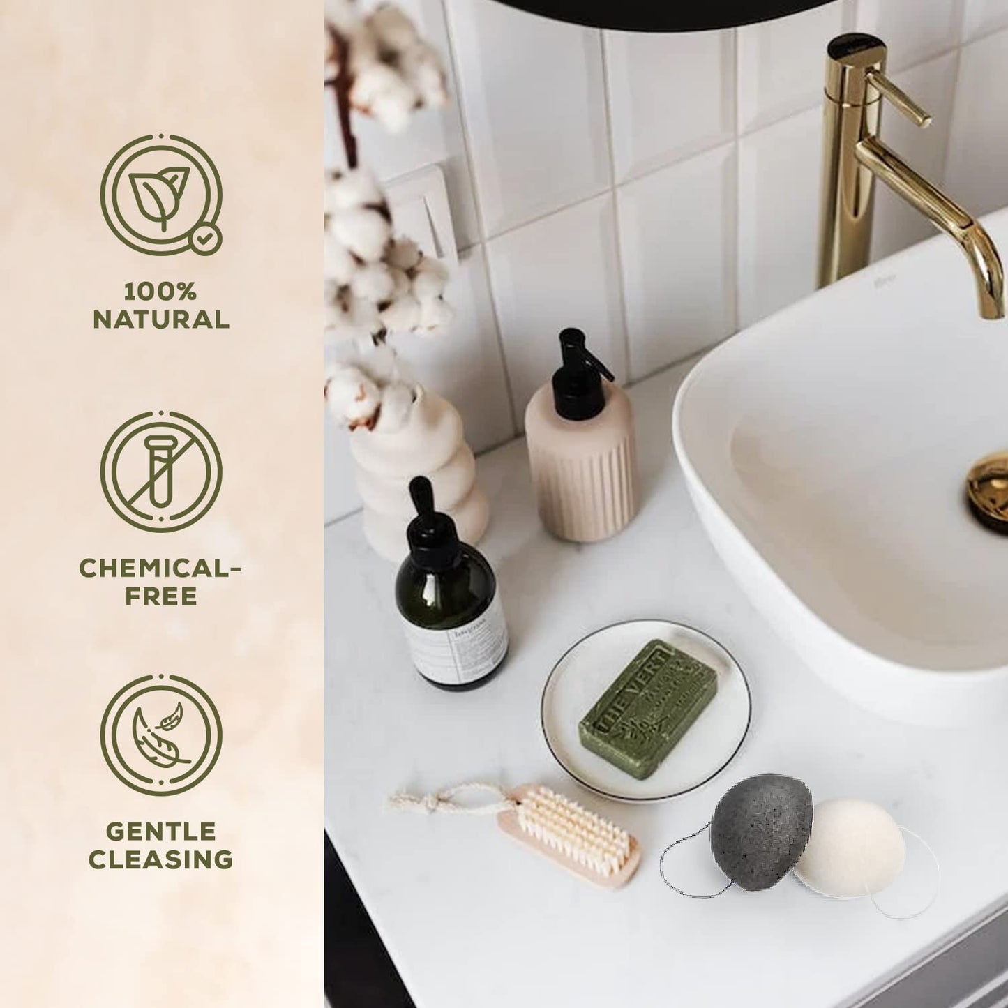 CSM Body Brush & Konjac Sponges (3-Pack) Bundle - Wet or Dry Body Brush - Reduce The Appearance of Cellulite, Dry Skin. Improves Circulation Facial Sponges - Cleanses Dirt, Oil, Dead Skin, and Makeup