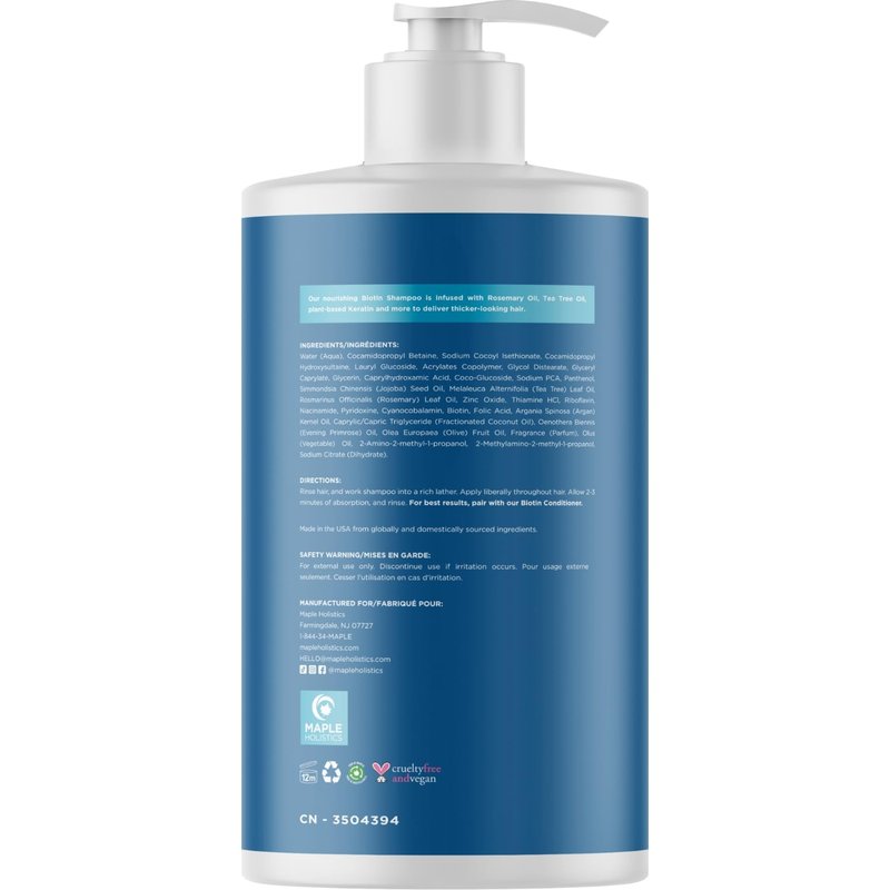 Rosemary & Biotin Shampoo for Thinning Hair - Vegan Volumizing Formula with B Vitamins & Argan Oil | 25 Fl Oz