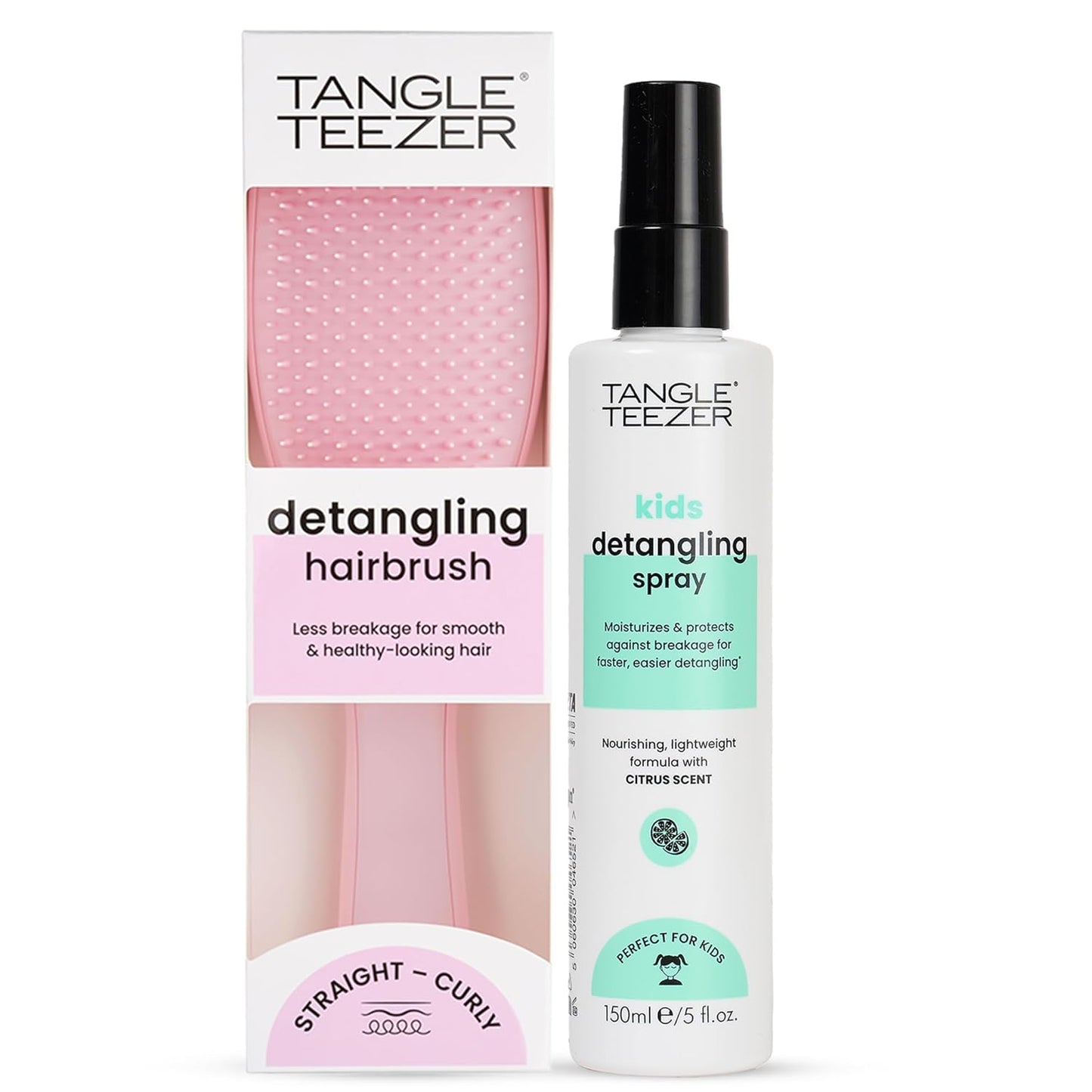 Tangle Teezer Hair Detangler Spray & Ultimate Detangler Brush Duo - Sulfate-Free Spray & Millennial Pink for All Hair Types